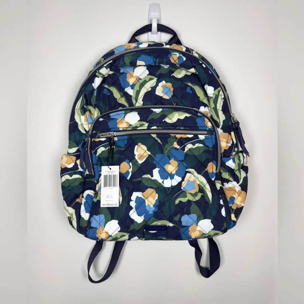 Vera Bradley Campus Backpack In Immersed Blooms Performance Twill Blue Green NWT